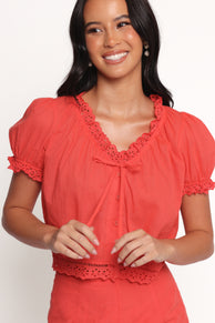 TOPS Isolde Lace Trim Top - Coral