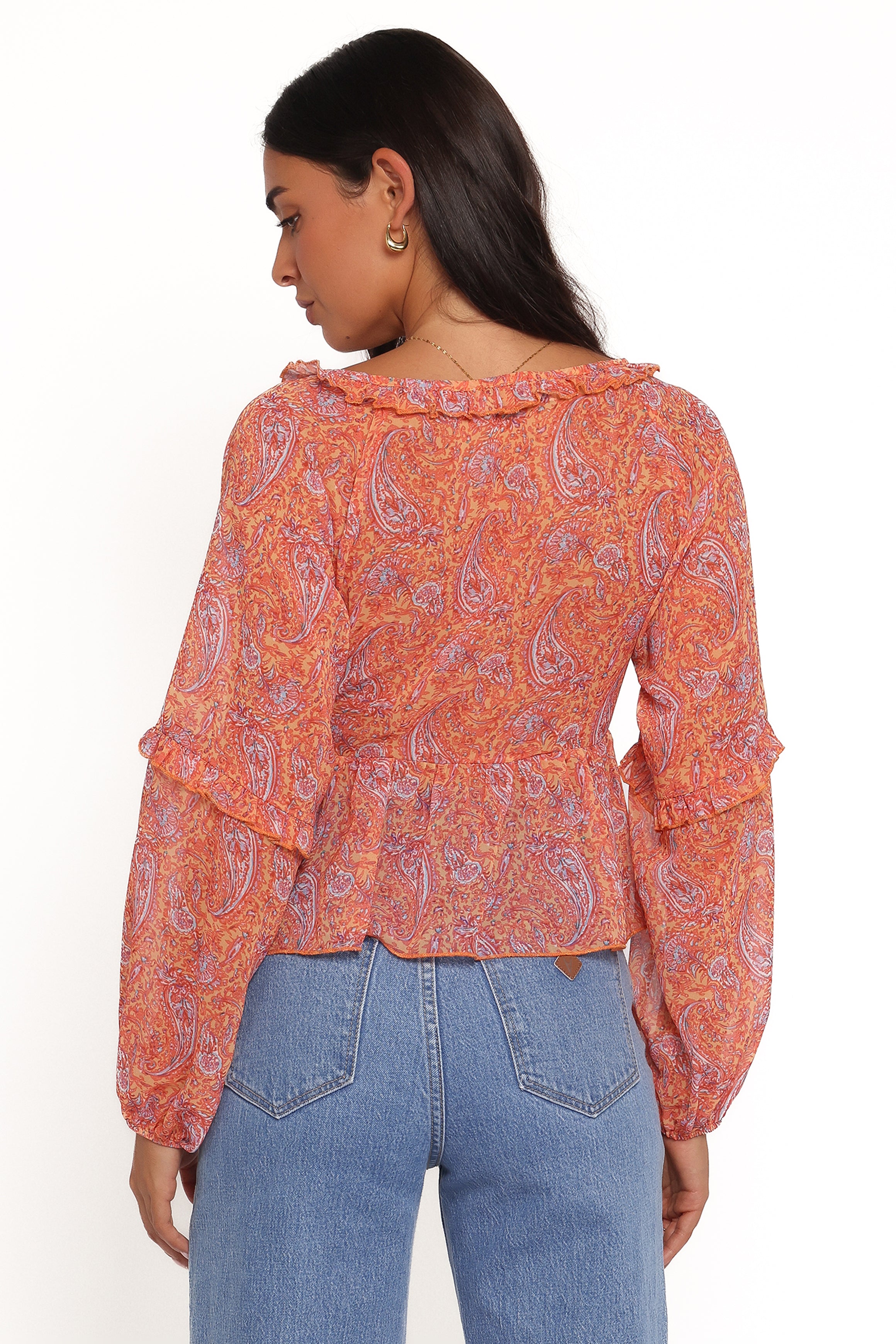 TOPS Isolt Tie Front Top - Orange Paisley