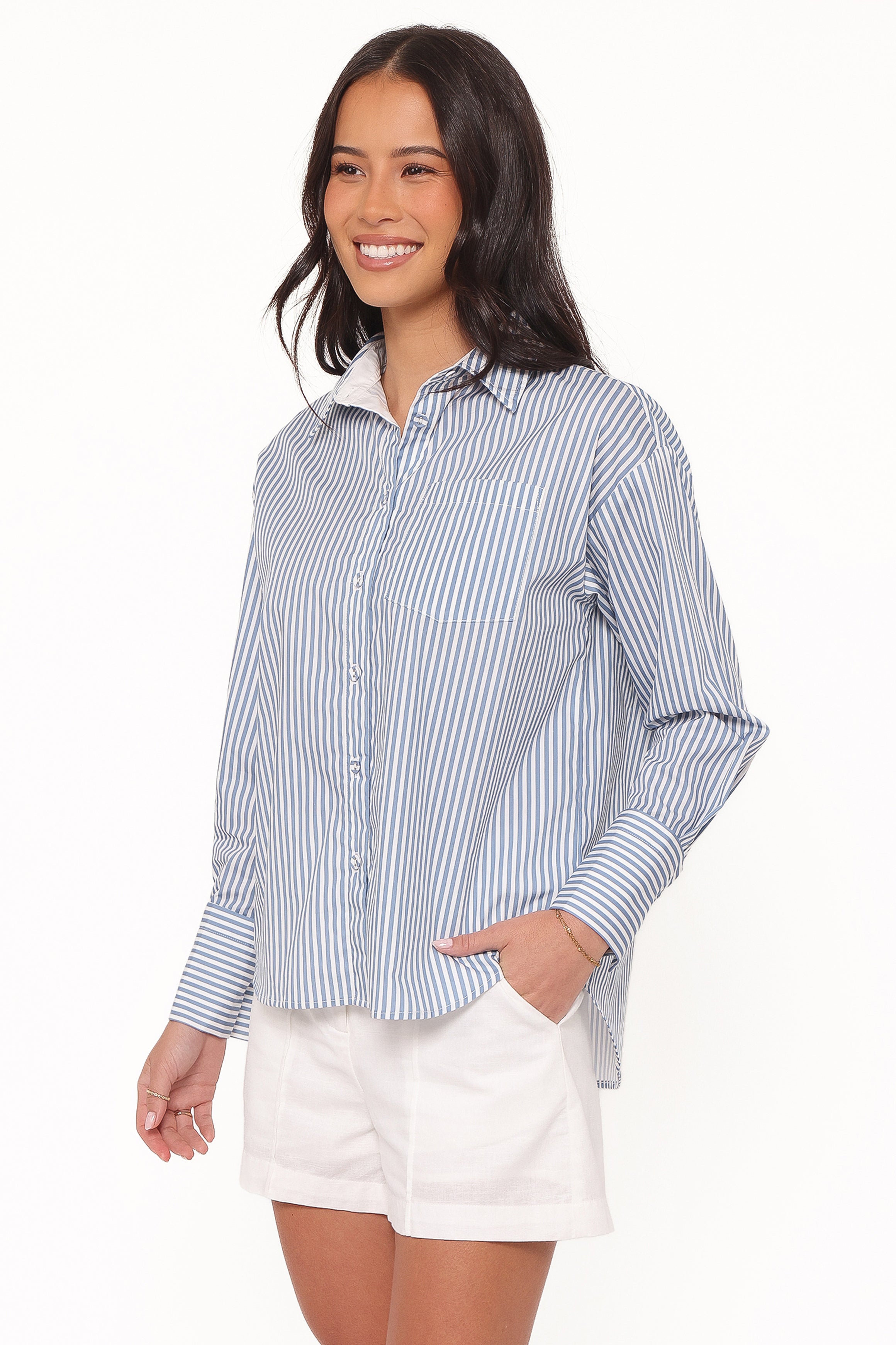TOPS Jackson Button Up Shirt - Blue Stripe