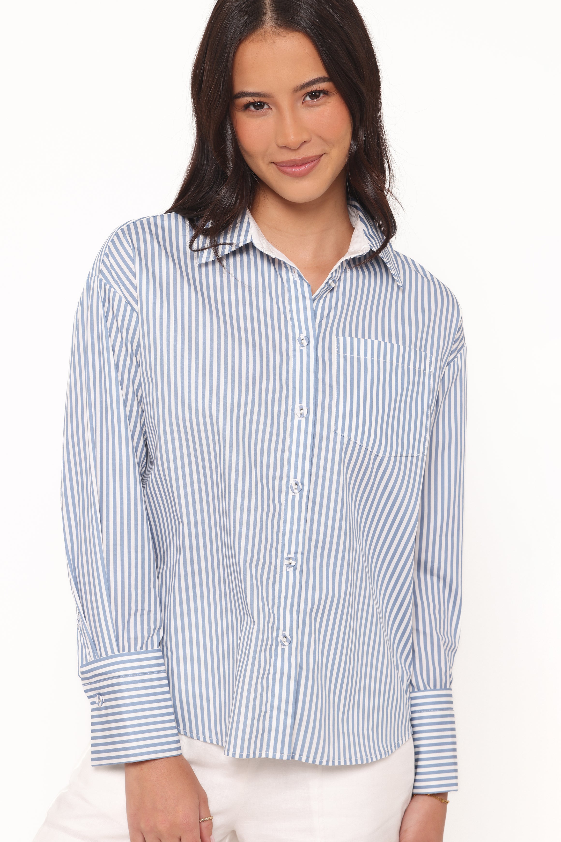 TOPS Jackson Button Up Shirt - Blue Stripe
