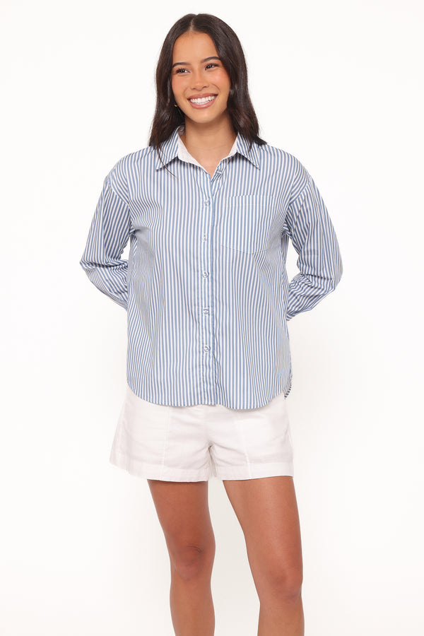 TOPS Jackson Button Up Shirt - Blue Stripe