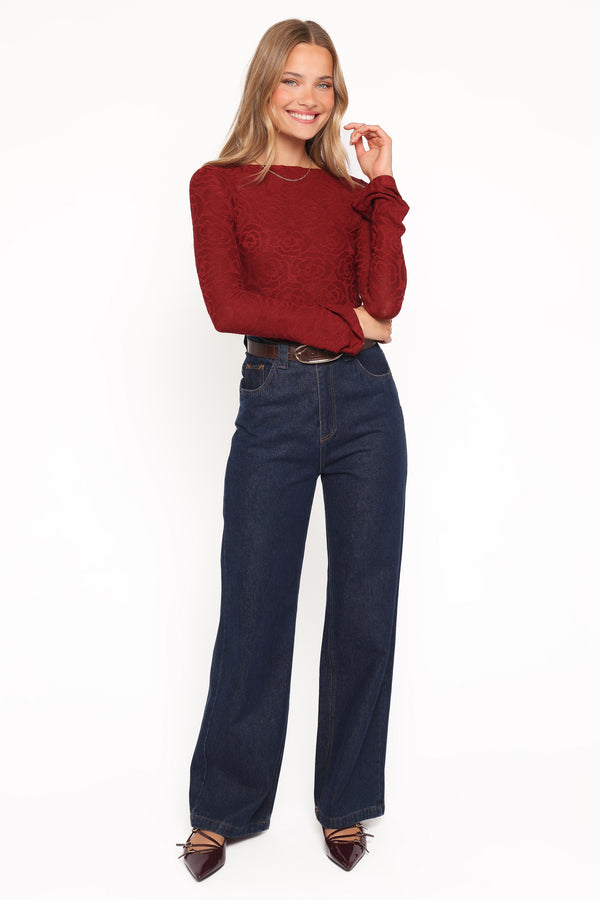 TOPS Jasmine Long Sleeve Lace Top - Red