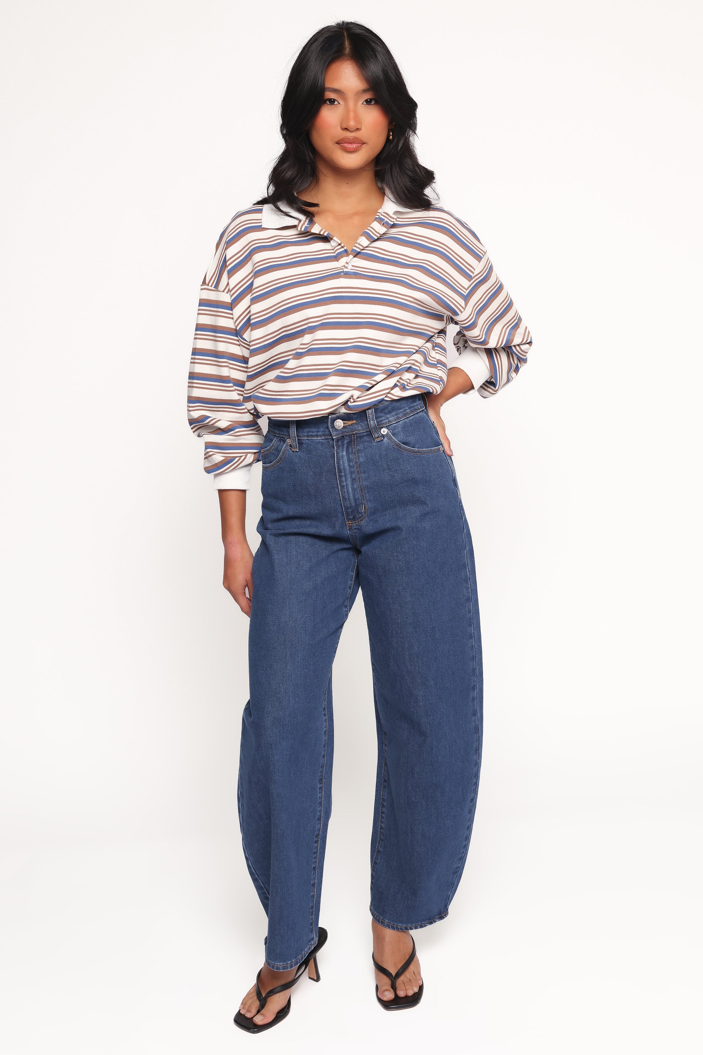 TOPS Jayden Striped Collar Knit Sweater - Brown Stripe