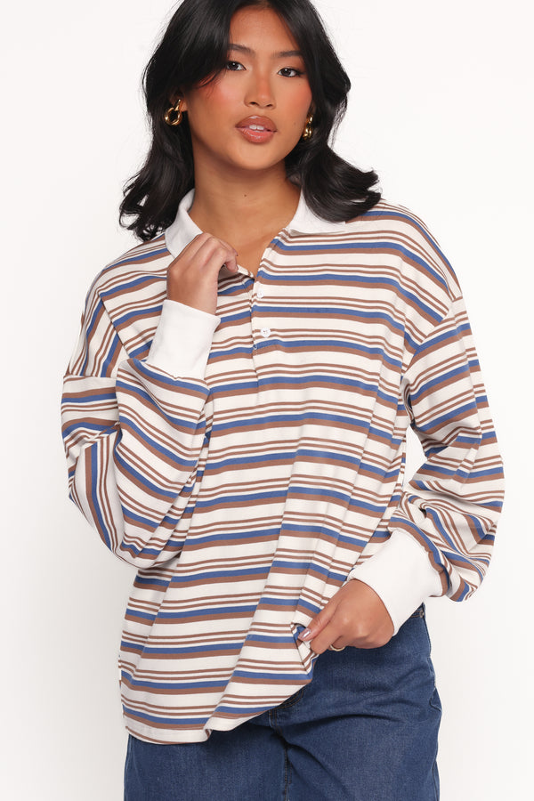 TOPS Jayden Striped Collar Knit Sweater - Brown Stripe