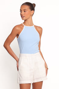 TOPS Jazzie Knit Tank - White Pale Blue