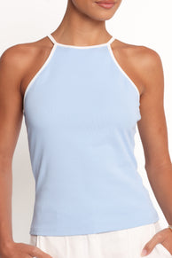 TOPS Jazzie Knit Tank - White Pale Blue