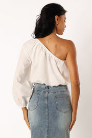 TOPS @Jeanne One Shoulder Top - White