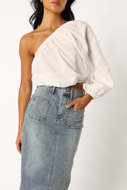 TOPS @Jeanne One Shoulder Top - White