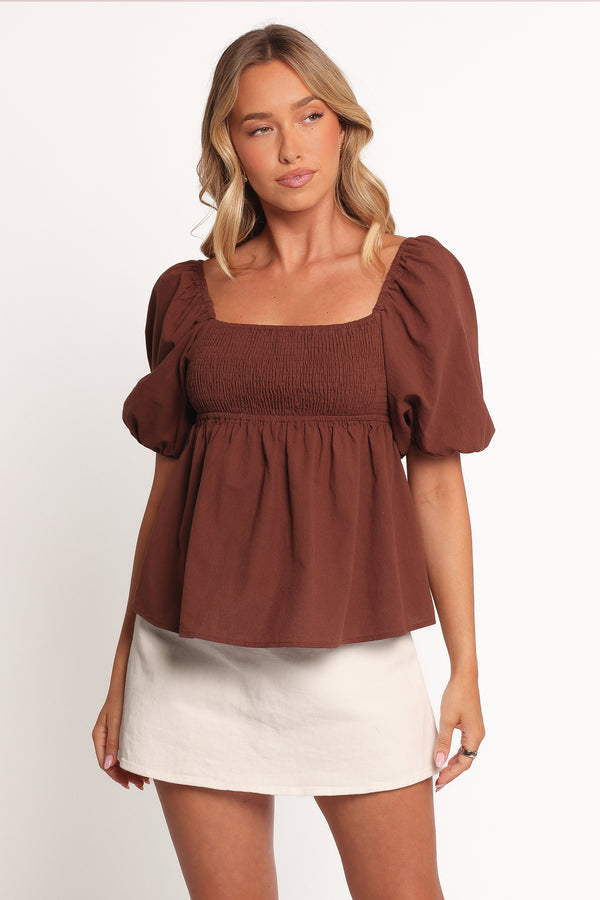 TOPS Jemima Puff Sleeve Top - Chocolate