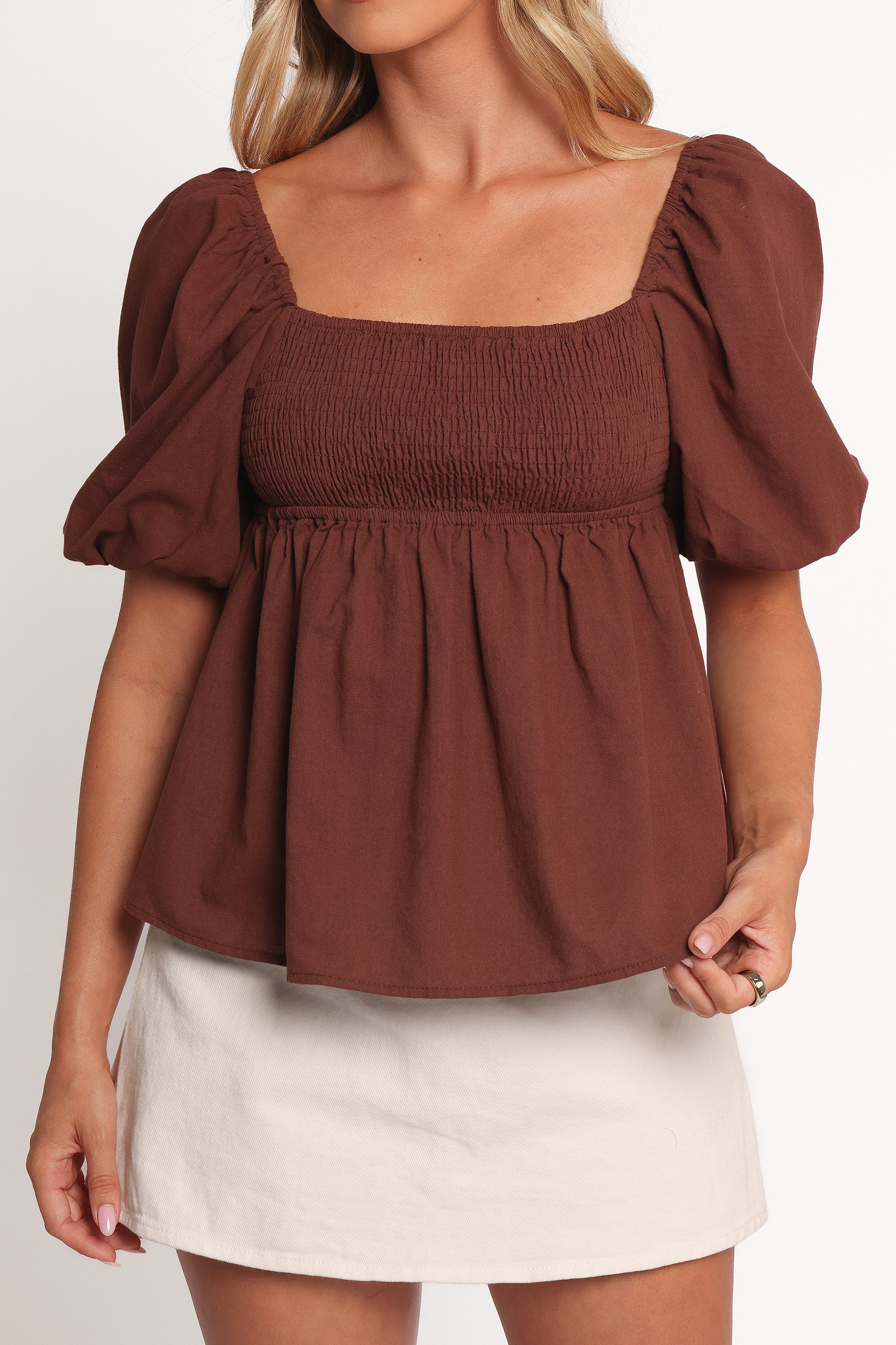 TOPS Jemima Puff Sleeve Top - Chocolate