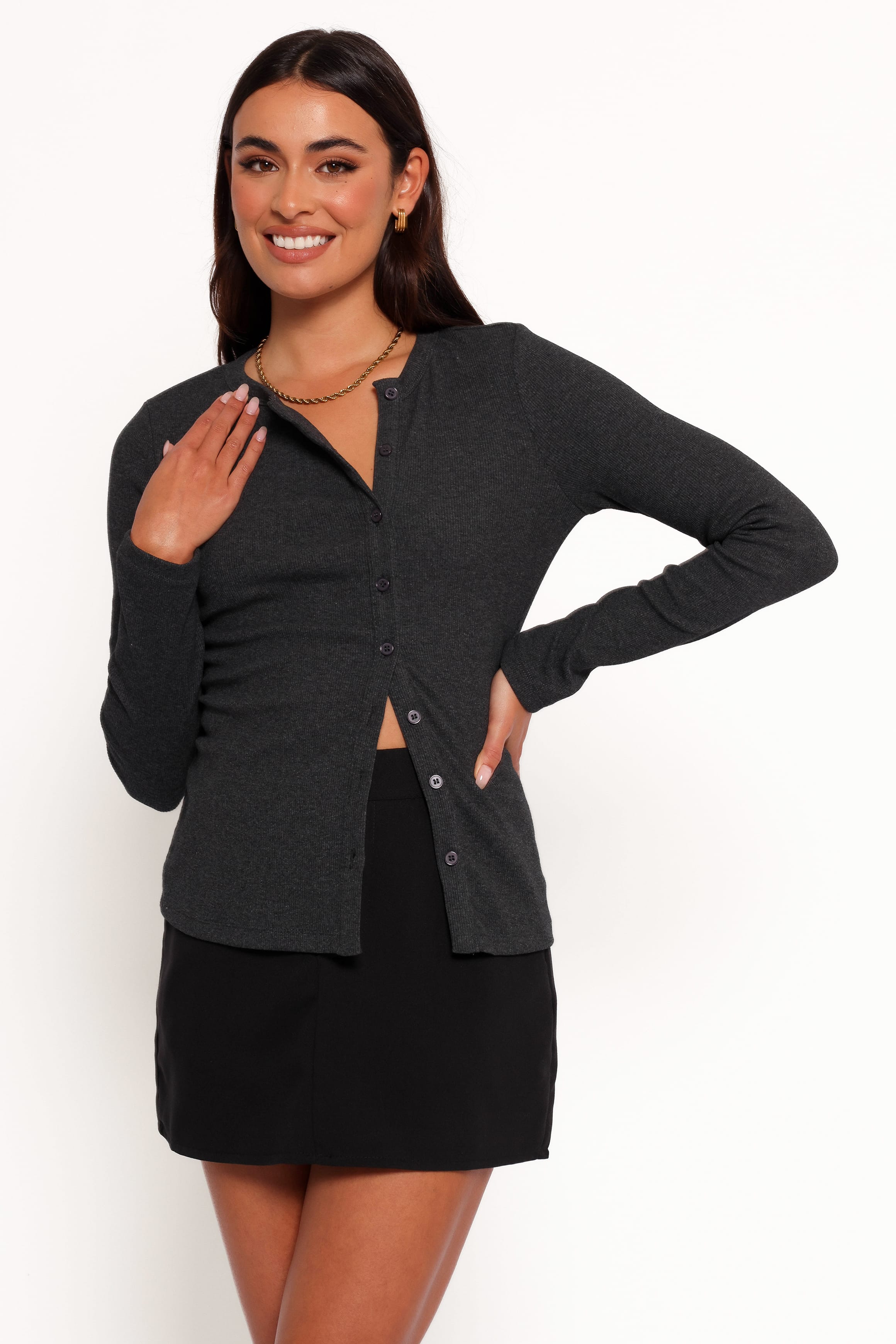 TOPS Jessa Knit Top - Charcoal