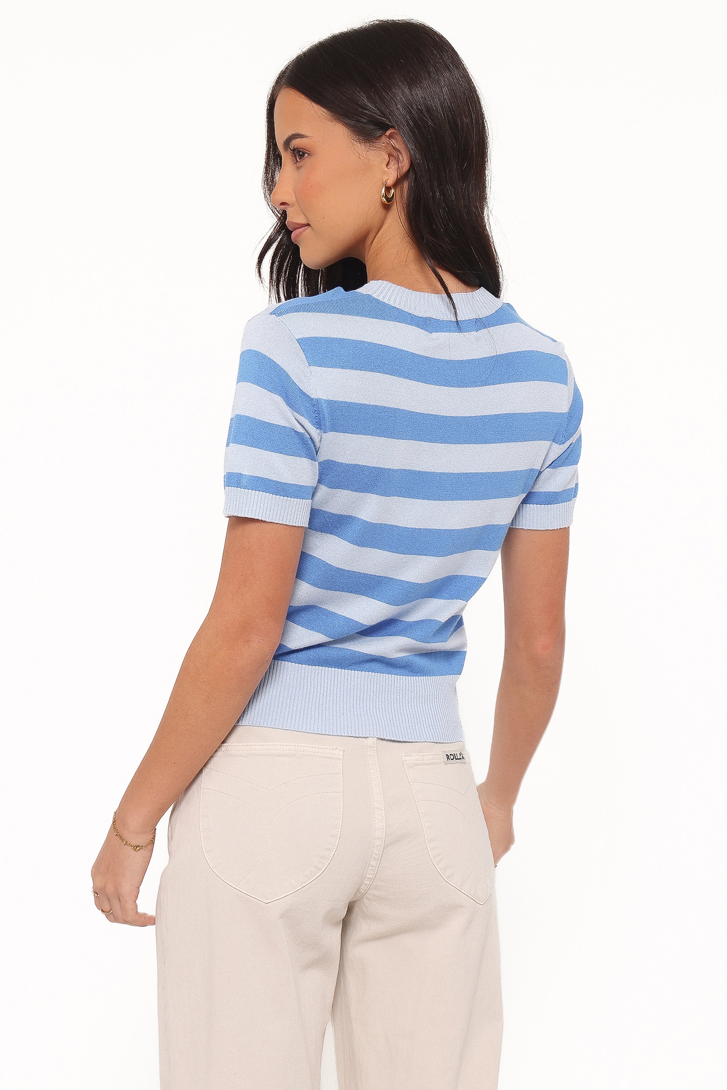 TOPS Joss Cropped Knitted Tee - Blue Stripe