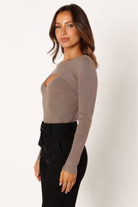 TOPS @Jupiter Long Sleeve Knit Top - Mocha