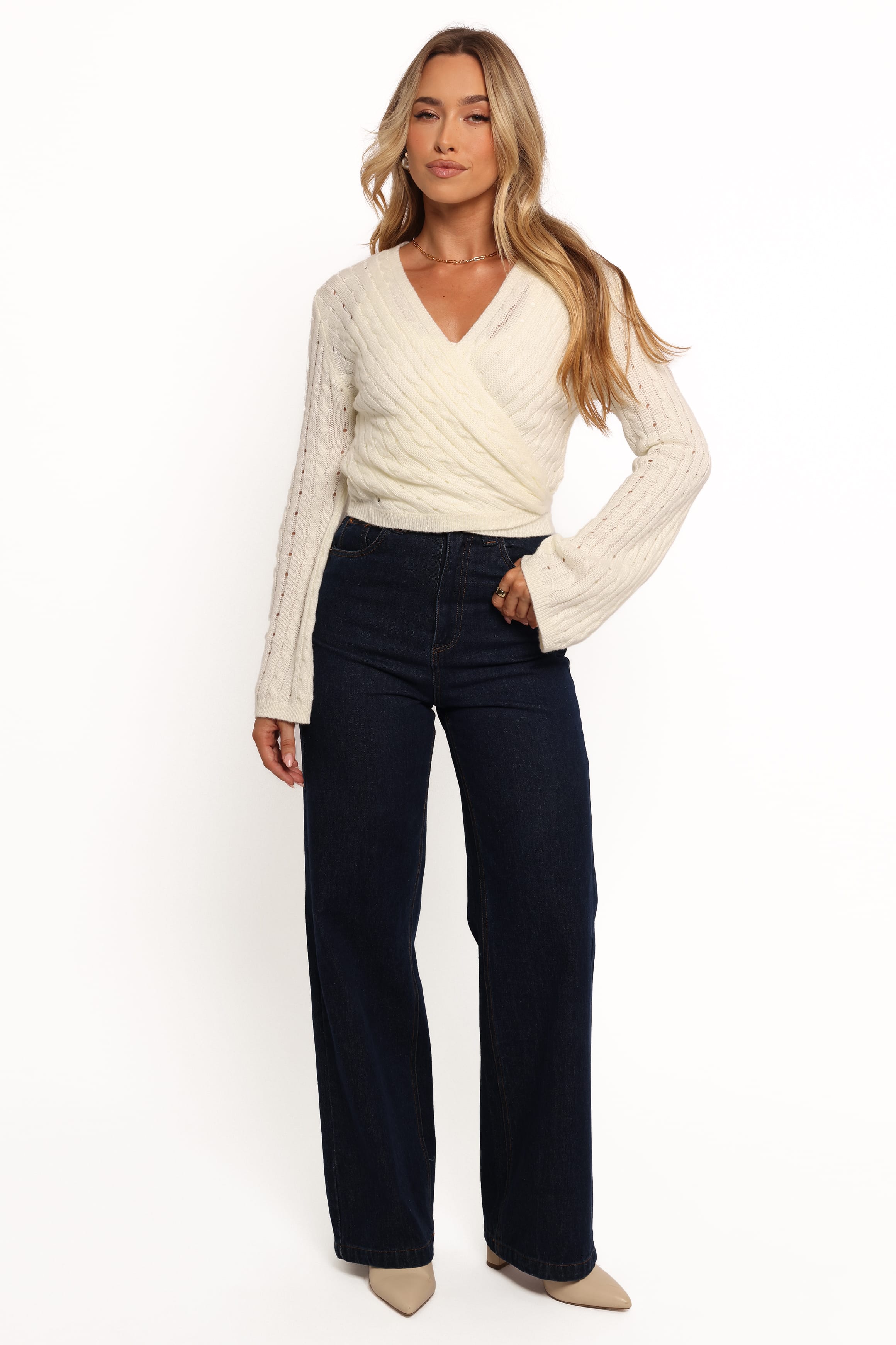 TOPS Kaelie Wrap Front Knit Top - White