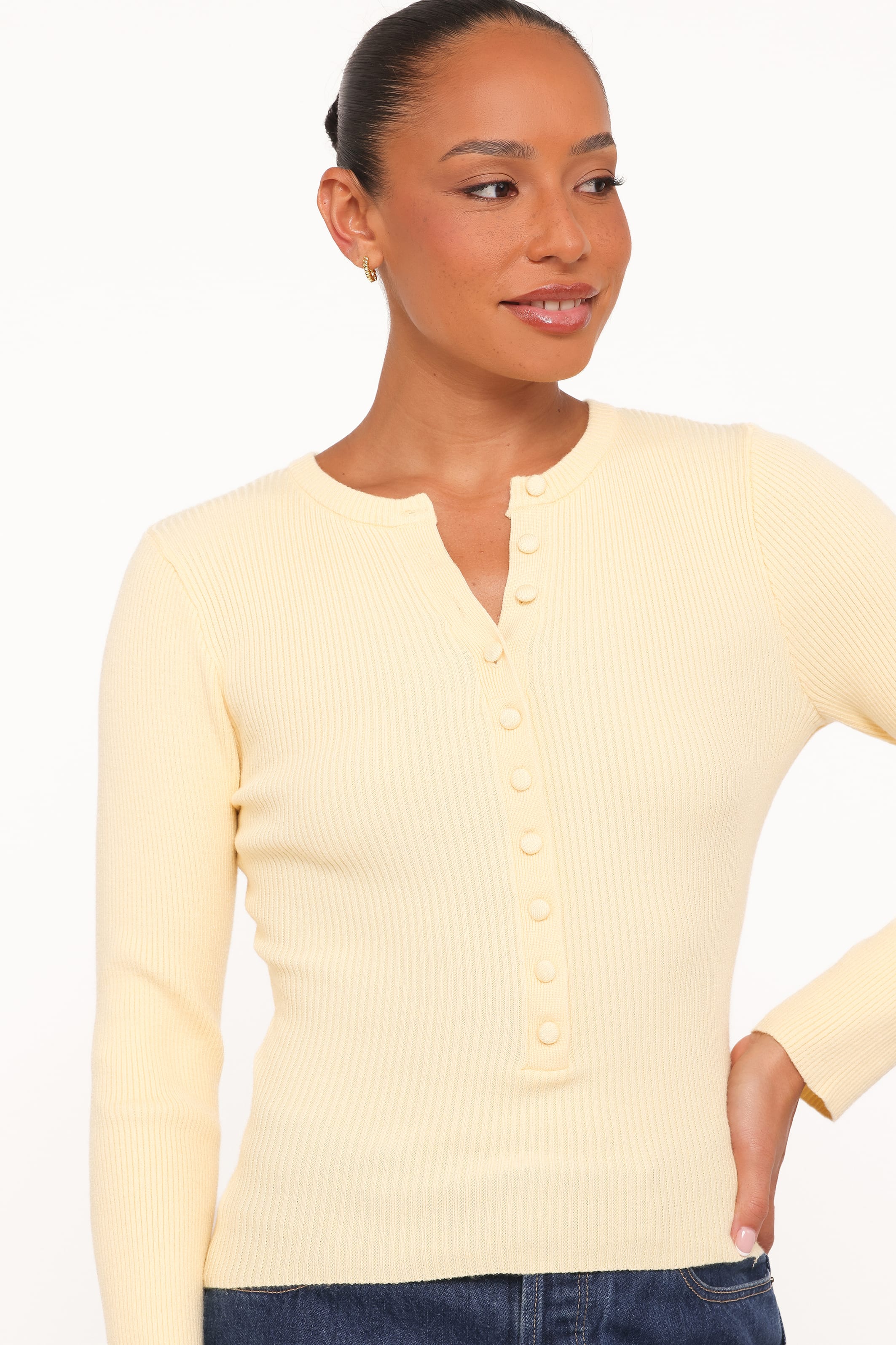 TOPS Kaitlin Henley Top - Butter Yellow