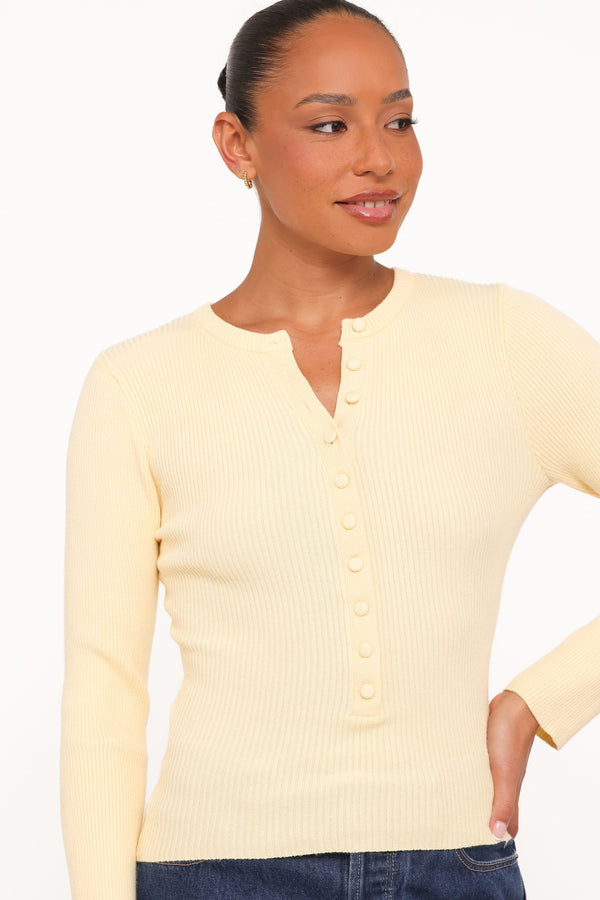 TOPS Kaitlin Henley Top - Butter Yellow