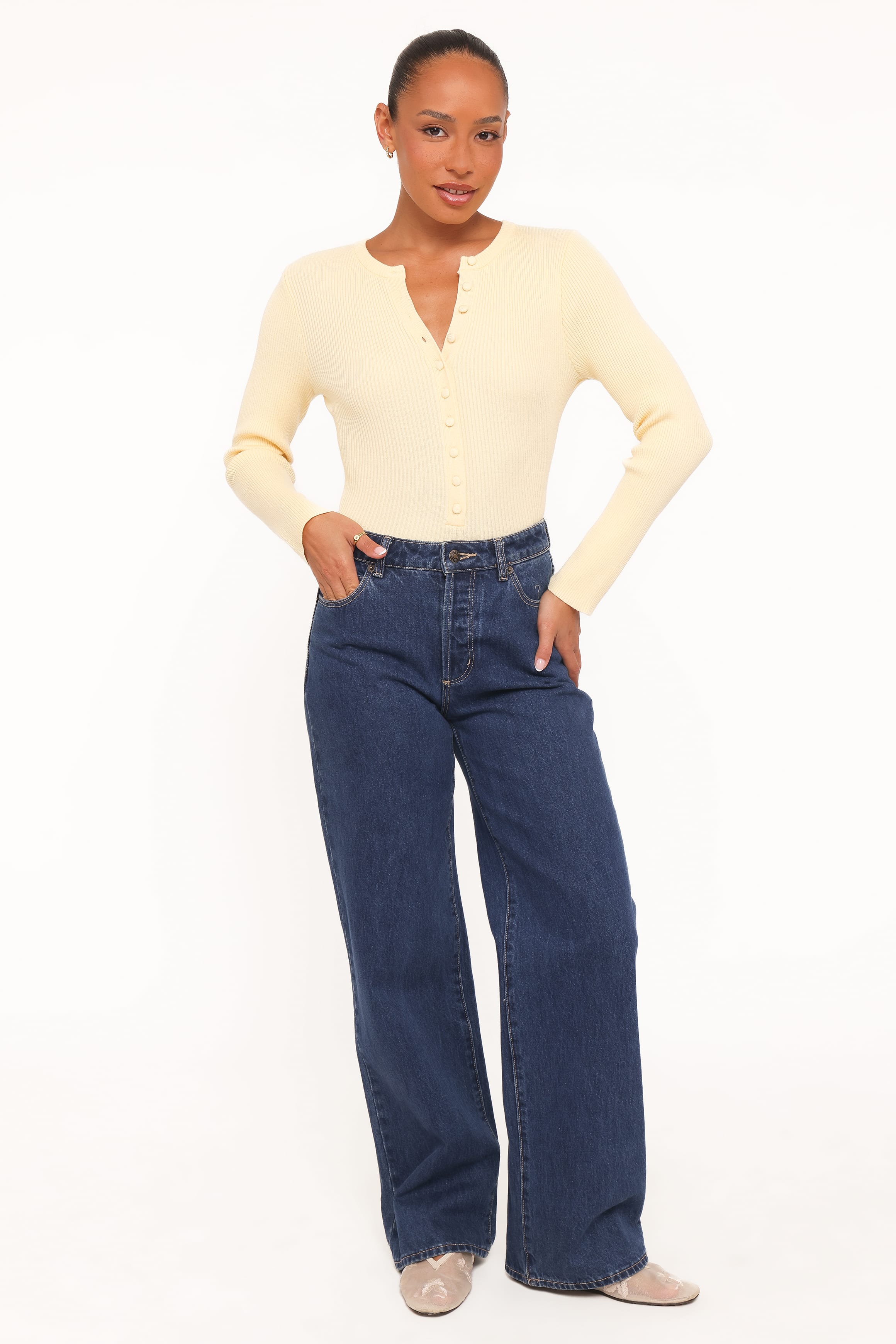 TOPS Kaitlin Henley Top - Butter Yellow