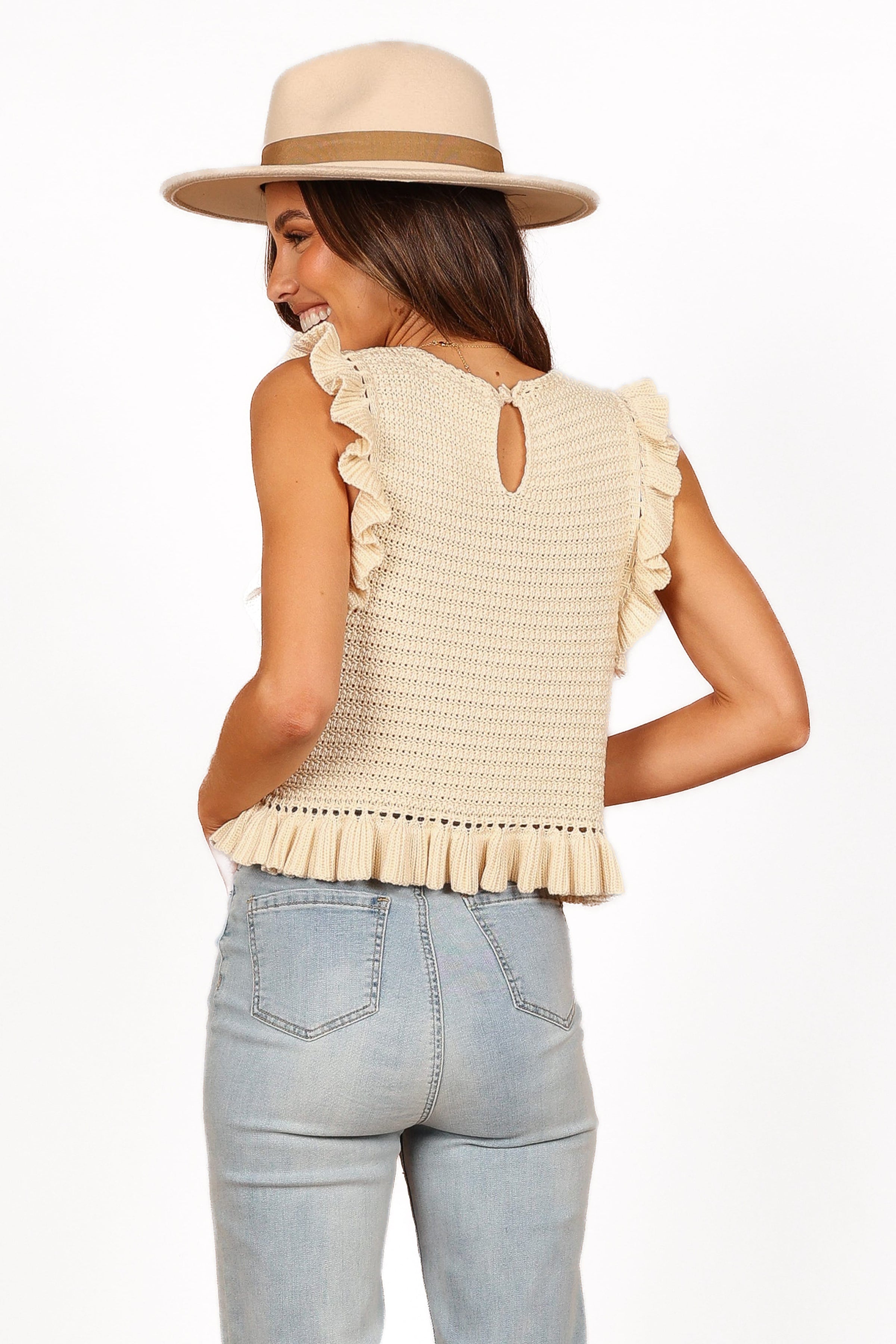 TOPS Katia Frill Knitted Top - Cream