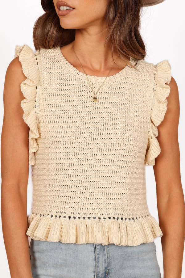 TOPS Katia Frill Knitted Top - Cream