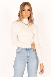 TOPS @Katie Knit Long Sleeve Top - White