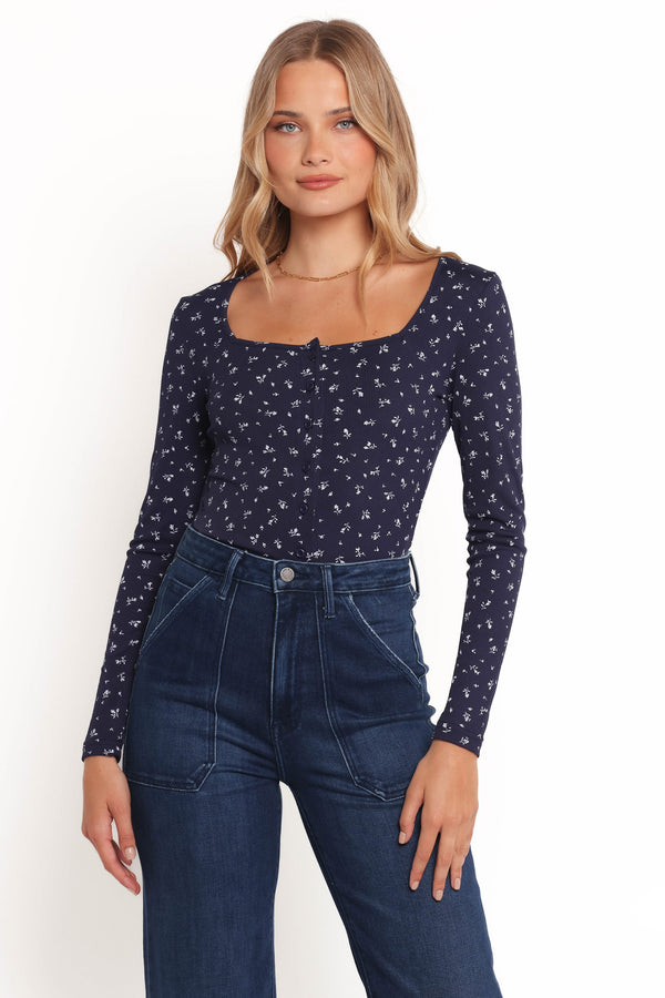 TOPS Keanu Long Sleeve Top - Navy Ditsy