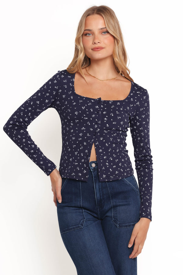 TOPS Keanu Long Sleeve Top - Navy Ditsy