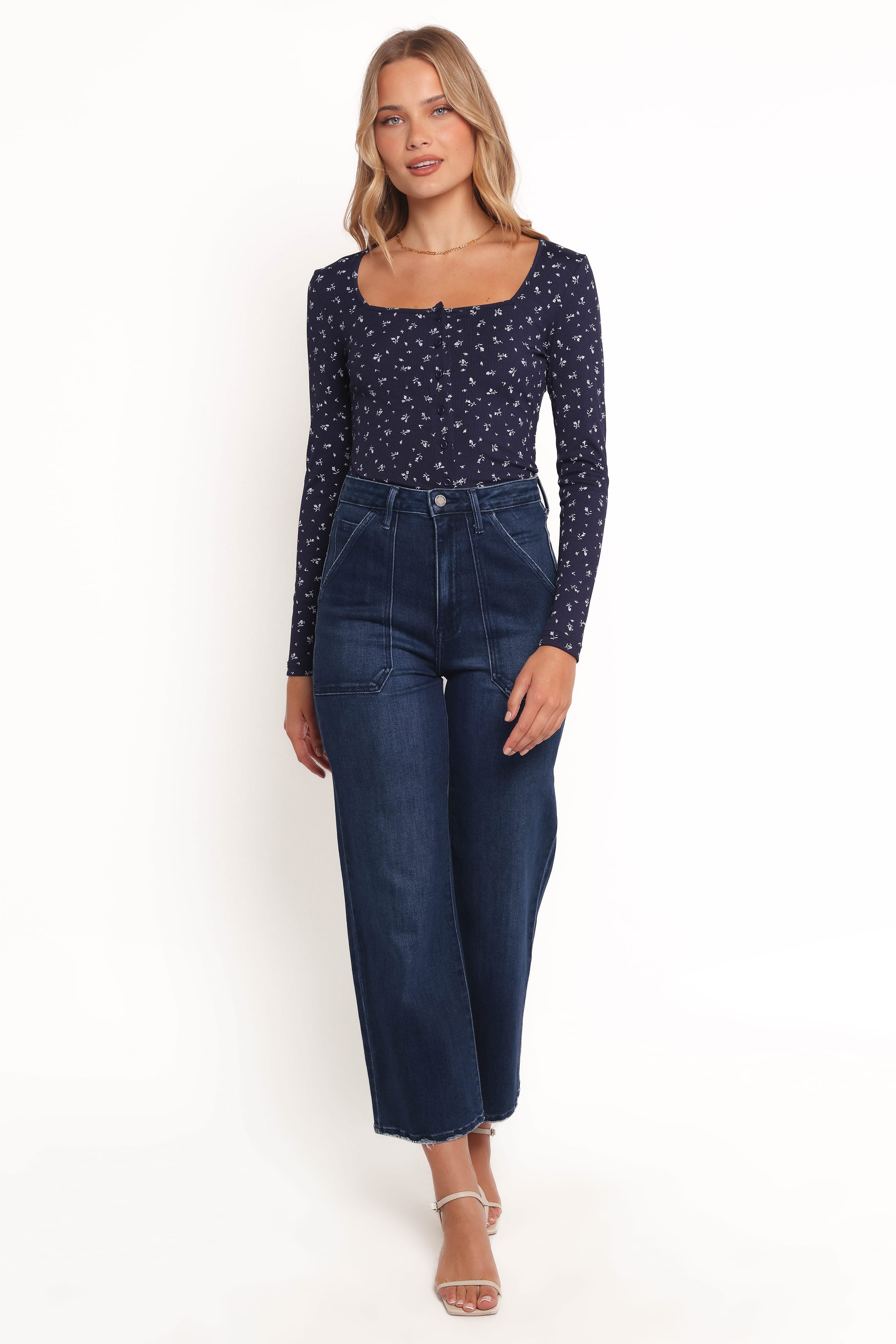 TOPS Keanu Long Sleeve Top - Navy Ditsy