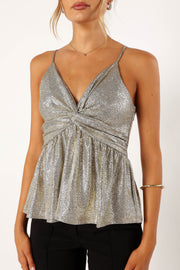 TOPS Keleigh Sequin V Neck Top - Champagne