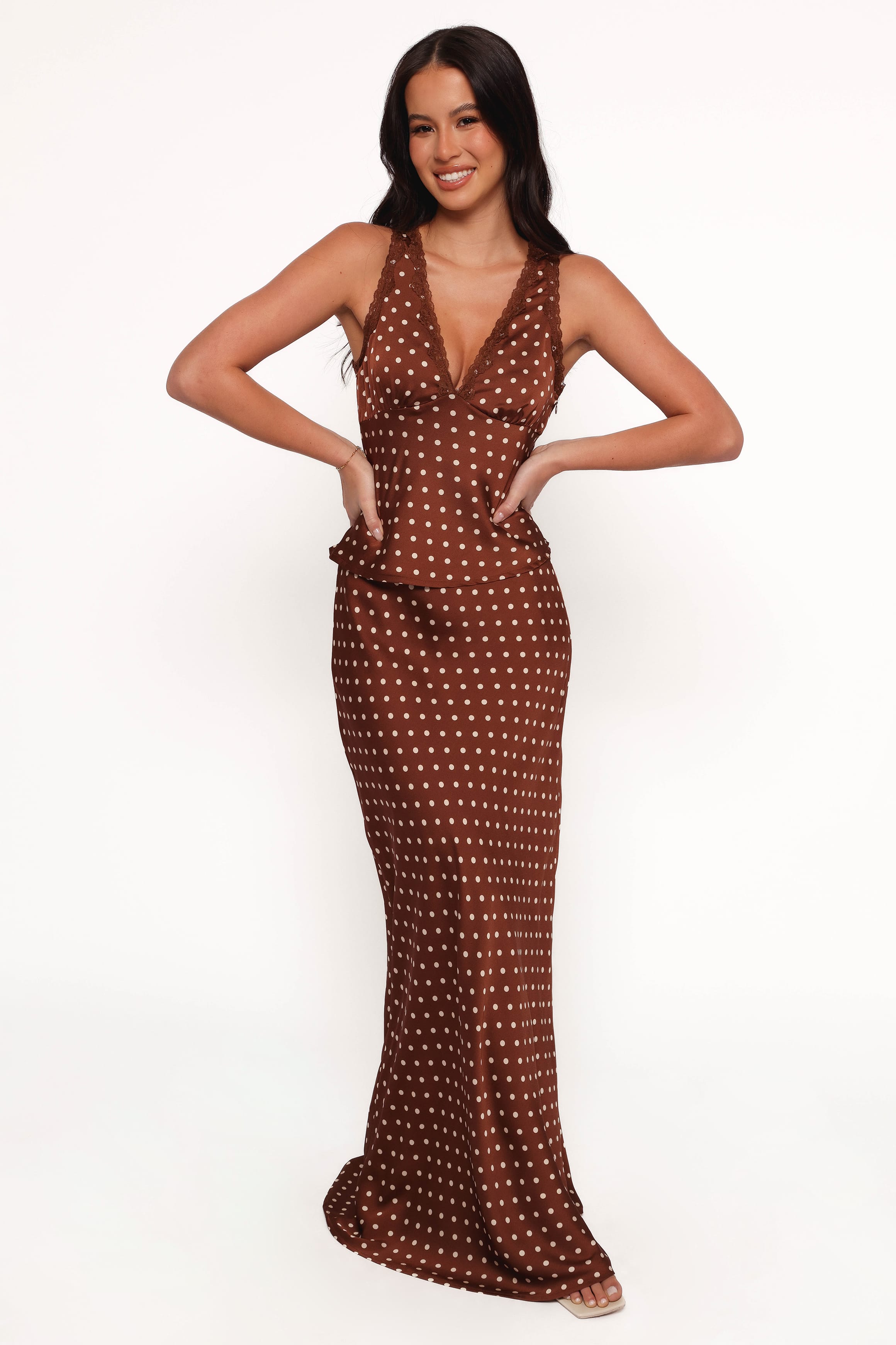 TOPS Kelso Top - Brown Polka Dot