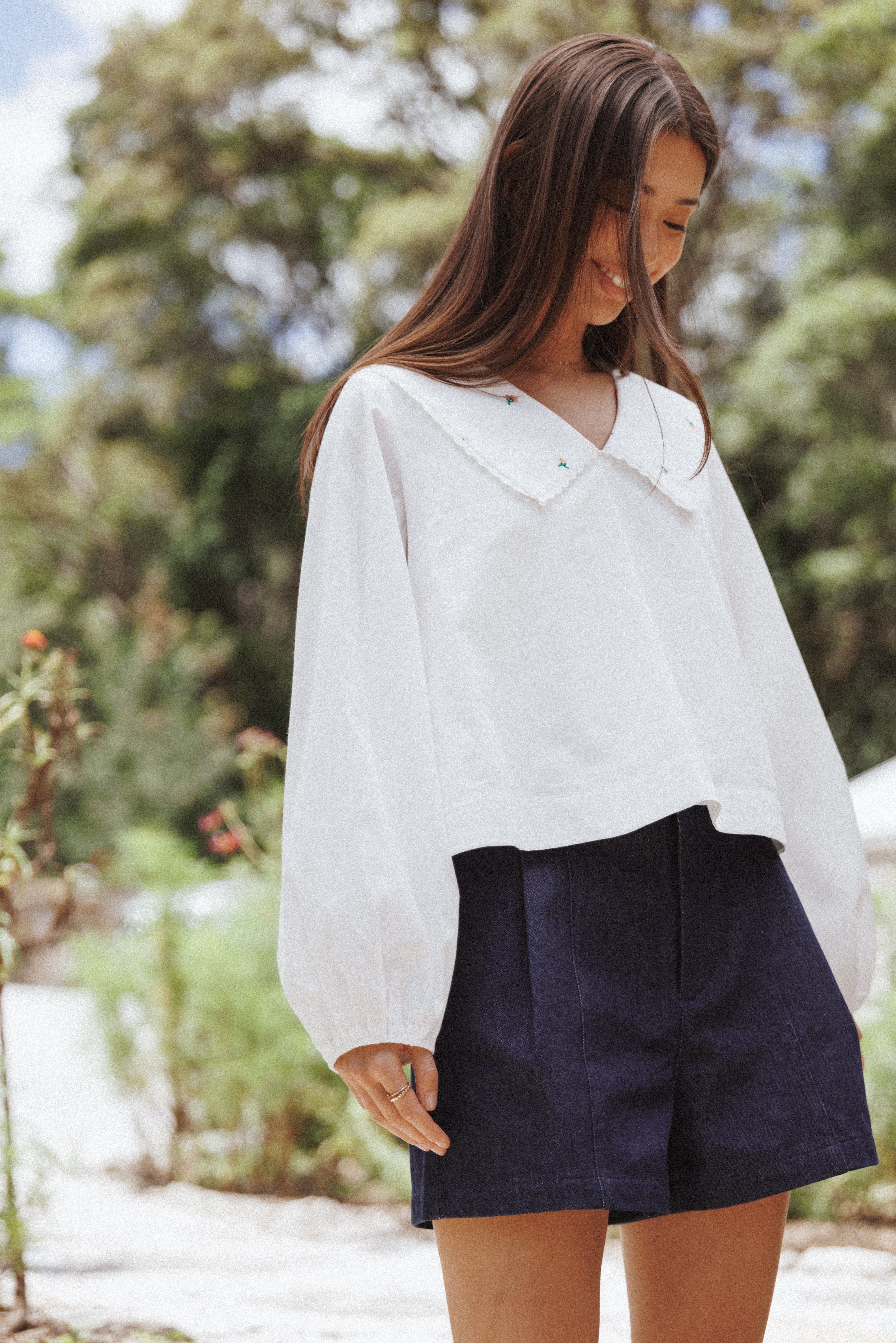 TOPS Kenna Embroidered Long Sleeve Top - White Floral