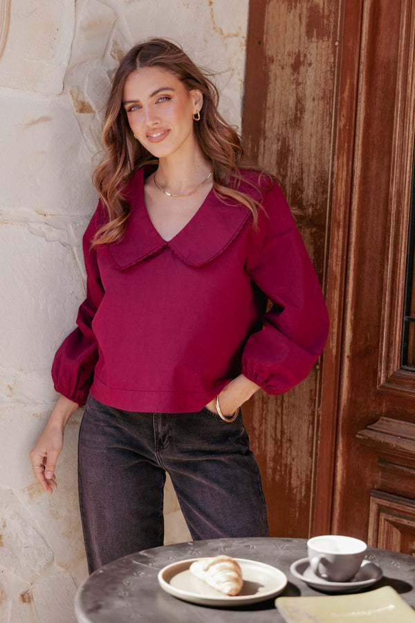 TOPS Kenna Long Sleeve Top - Burg