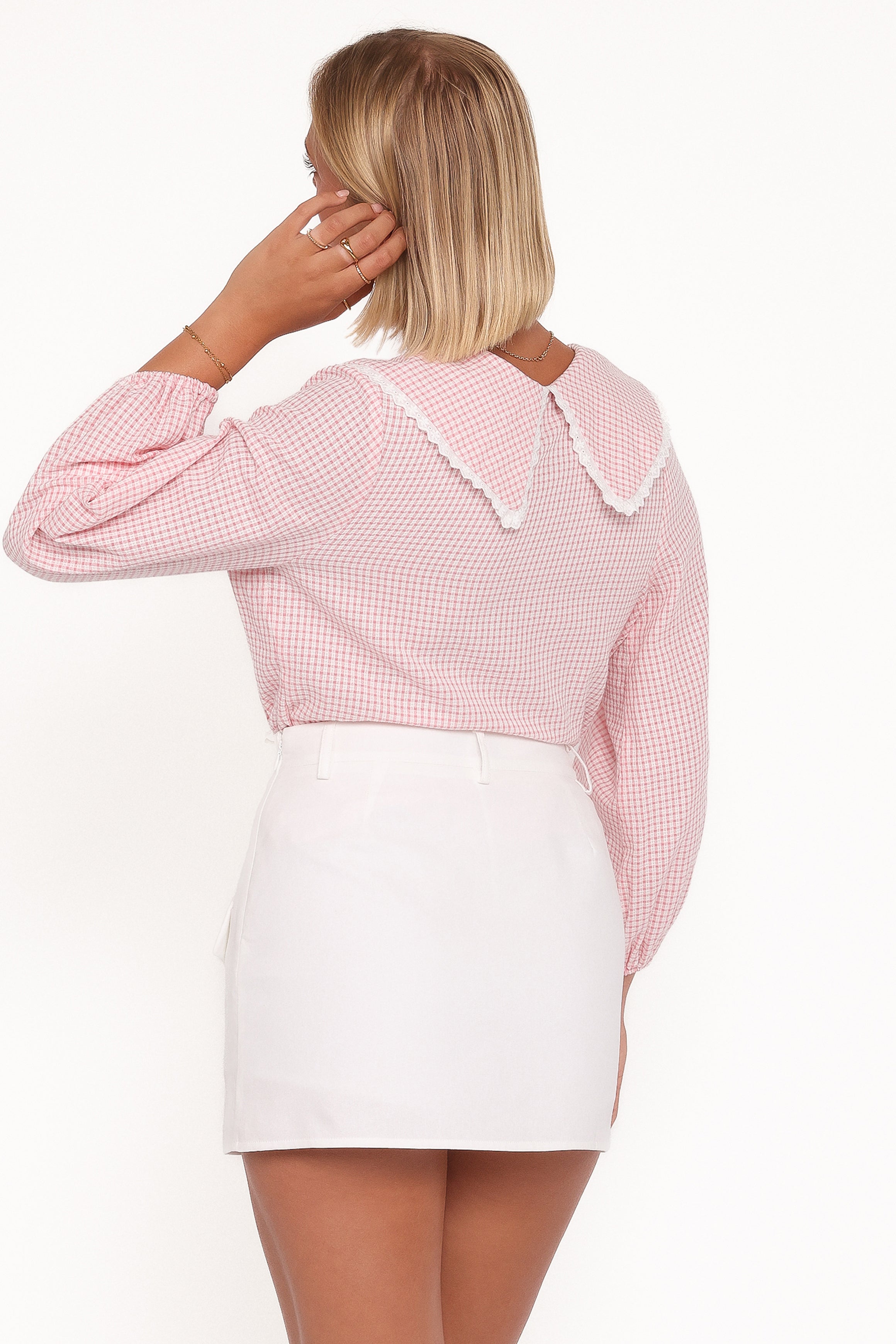 TOPS Kenna Long Sleeve Top - Pink Gingham