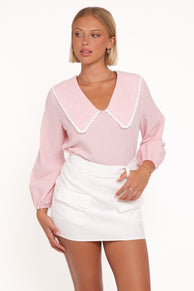 TOPS Kenna Long Sleeve Top - Pink Gingham