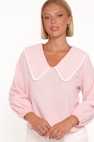 TOPS Kenna Long Sleeve Top - Pink Gingham