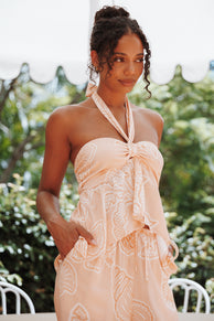 TOPS Klara Halter Top - Peach Floral