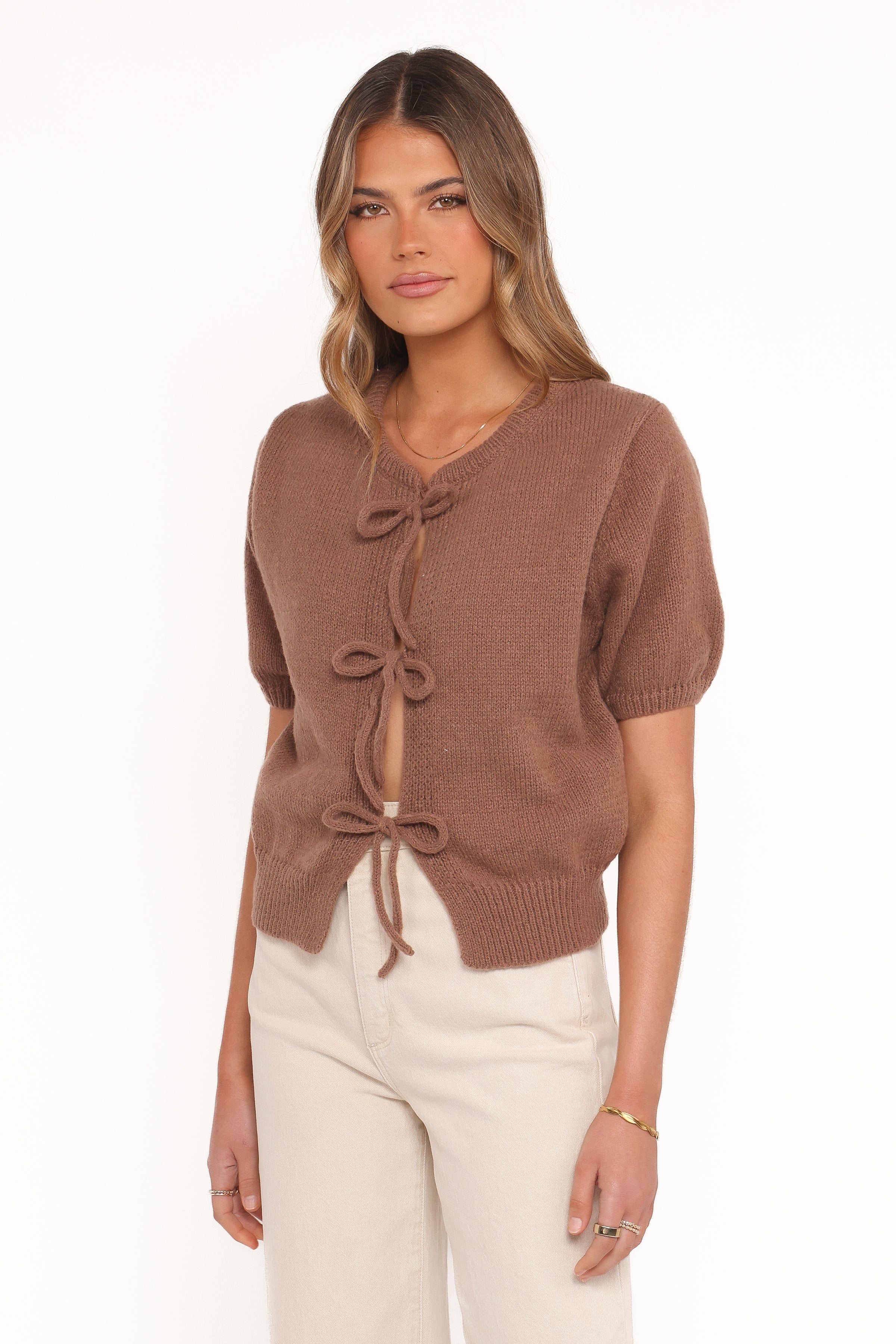 TOPS Koskie Tie Knit Top - Chocolate