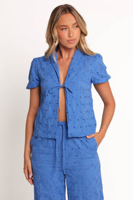 TOPS Ksenia Embroidered Tie Top - Cobalt