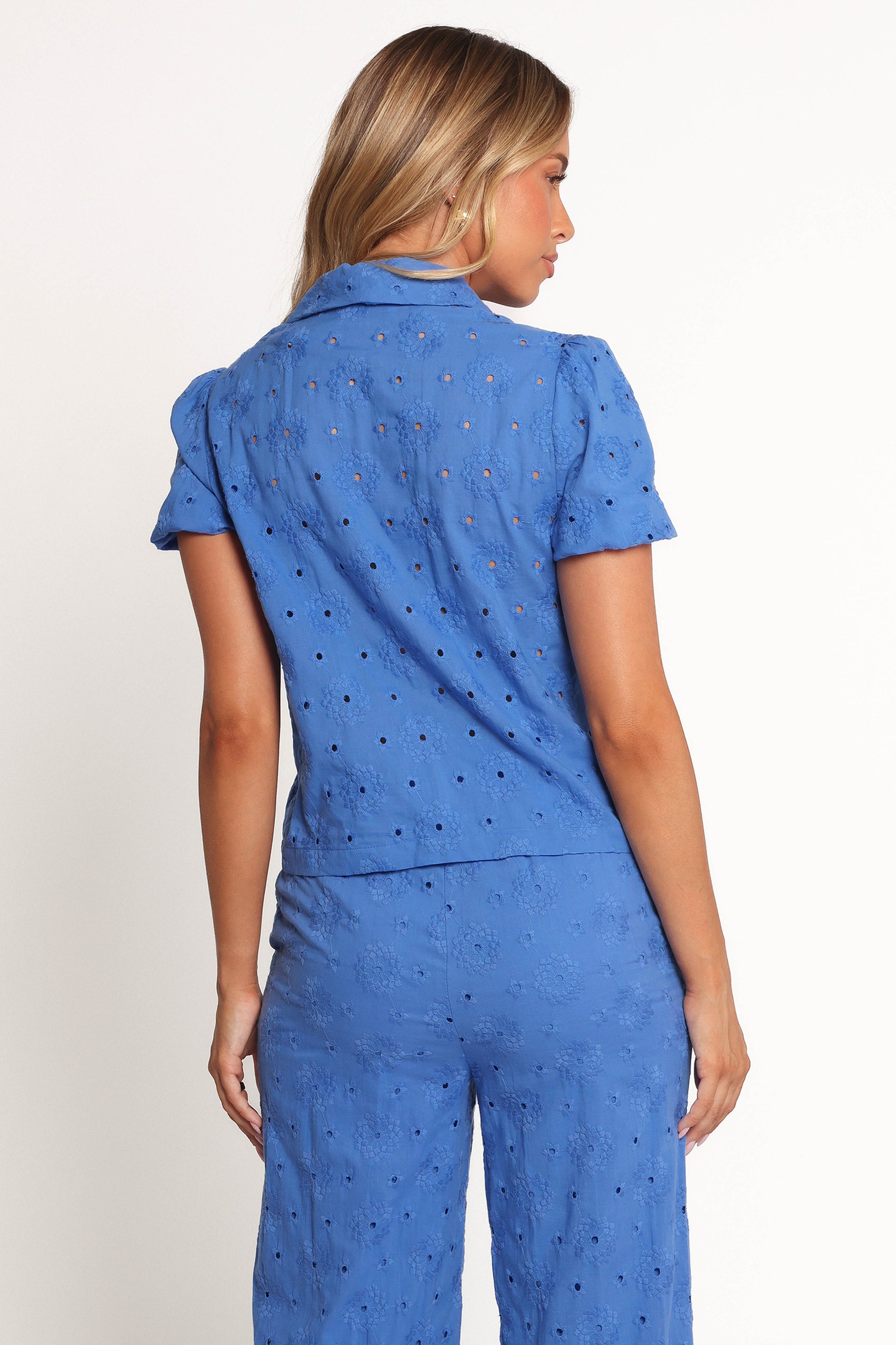TOPS Ksenia Embroidered Tie Top - Cobalt