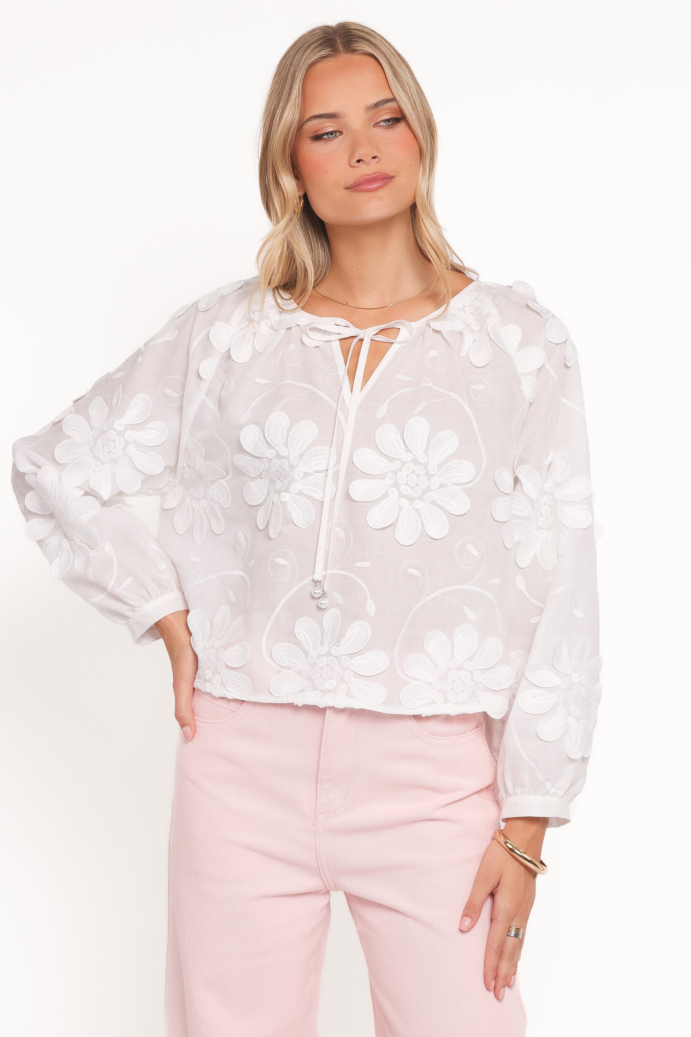TOPS Leire Embroidered Blouse - White