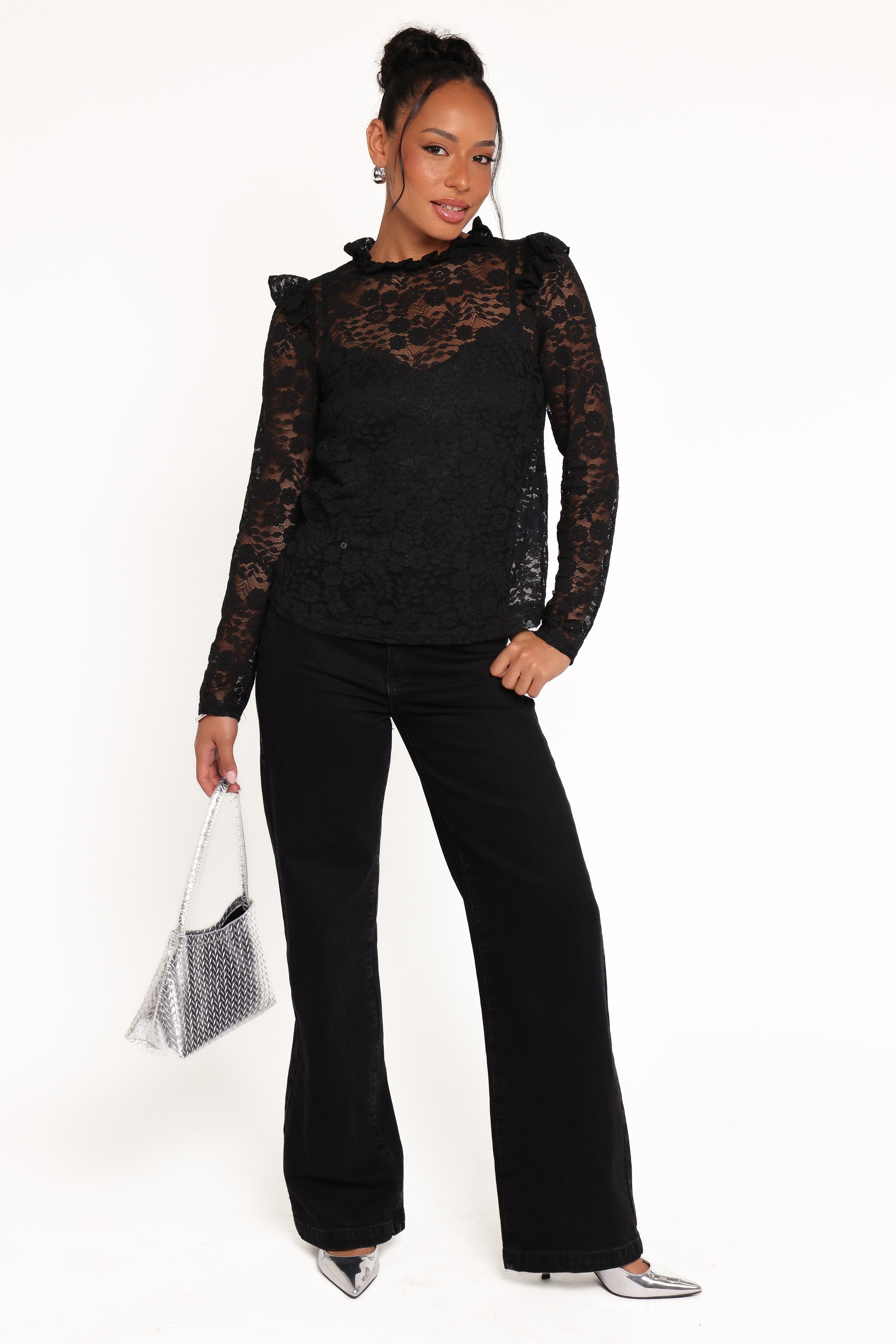 TOPS Lettie Lace Ruffle Top - Black