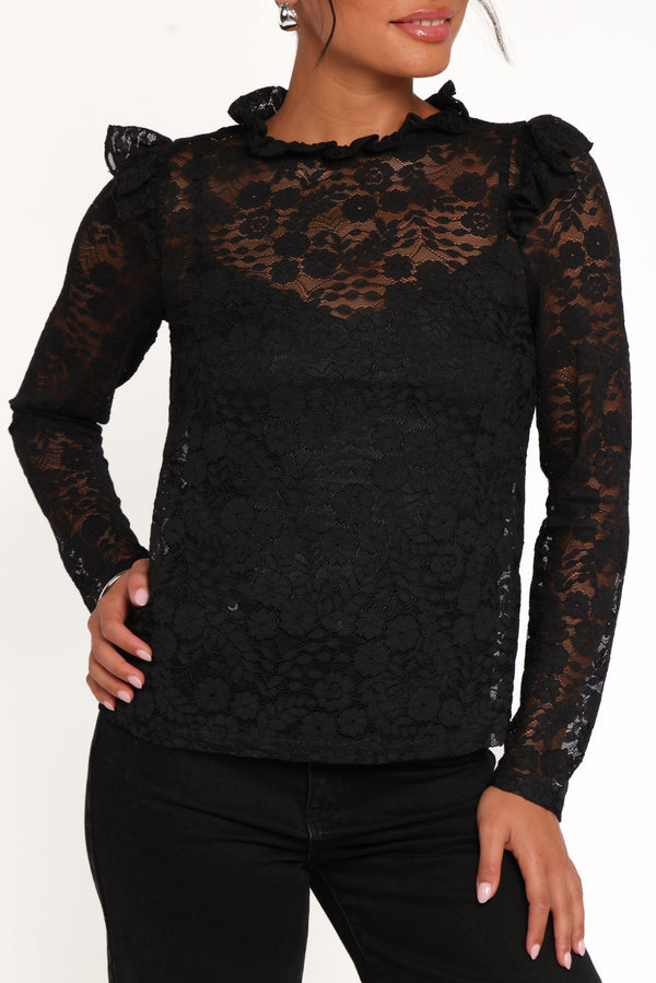 TOPS Lettie Lace Ruffle Top - Black