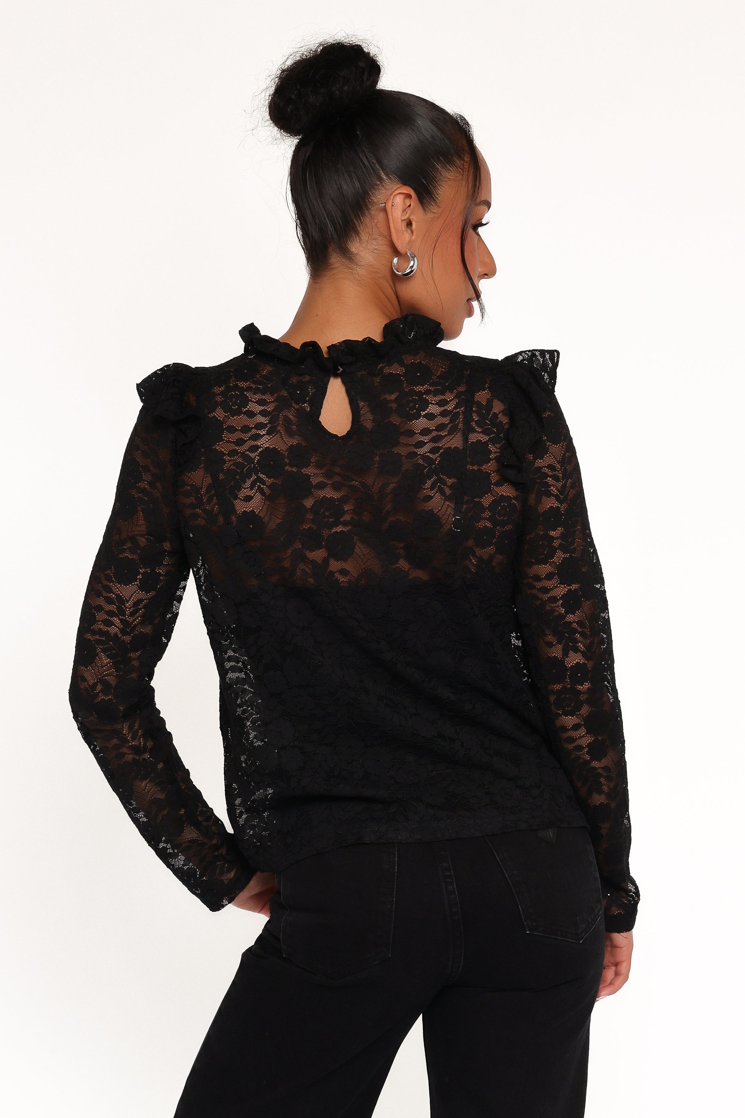 TOPS Lettie Lace Ruffle Top - Black