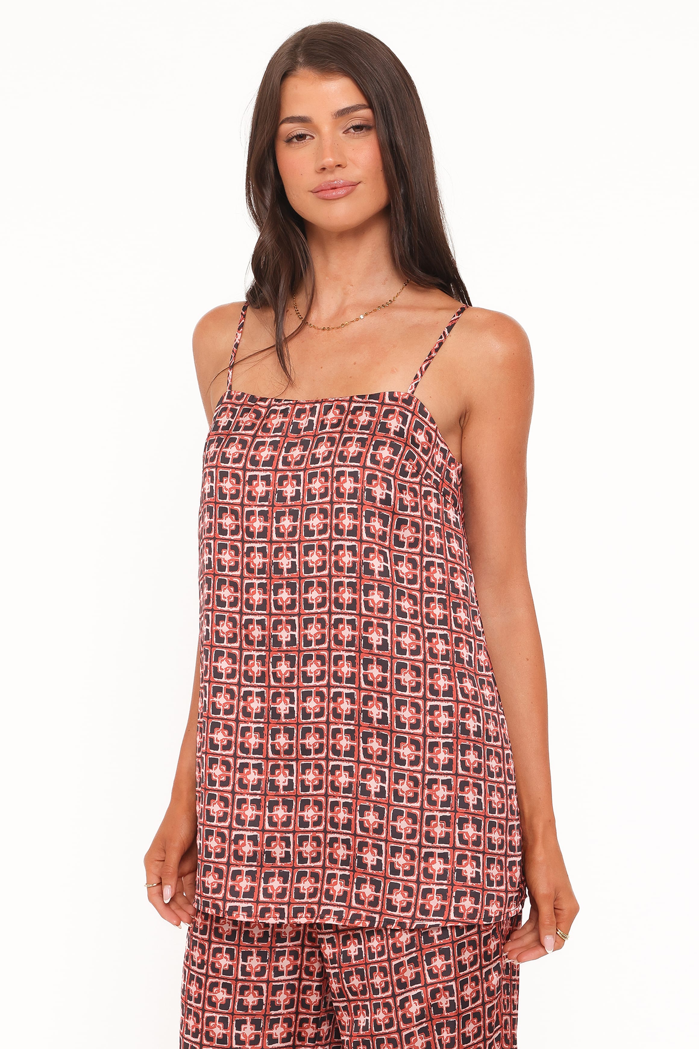 TOPS Lexi Top - Red Geometric