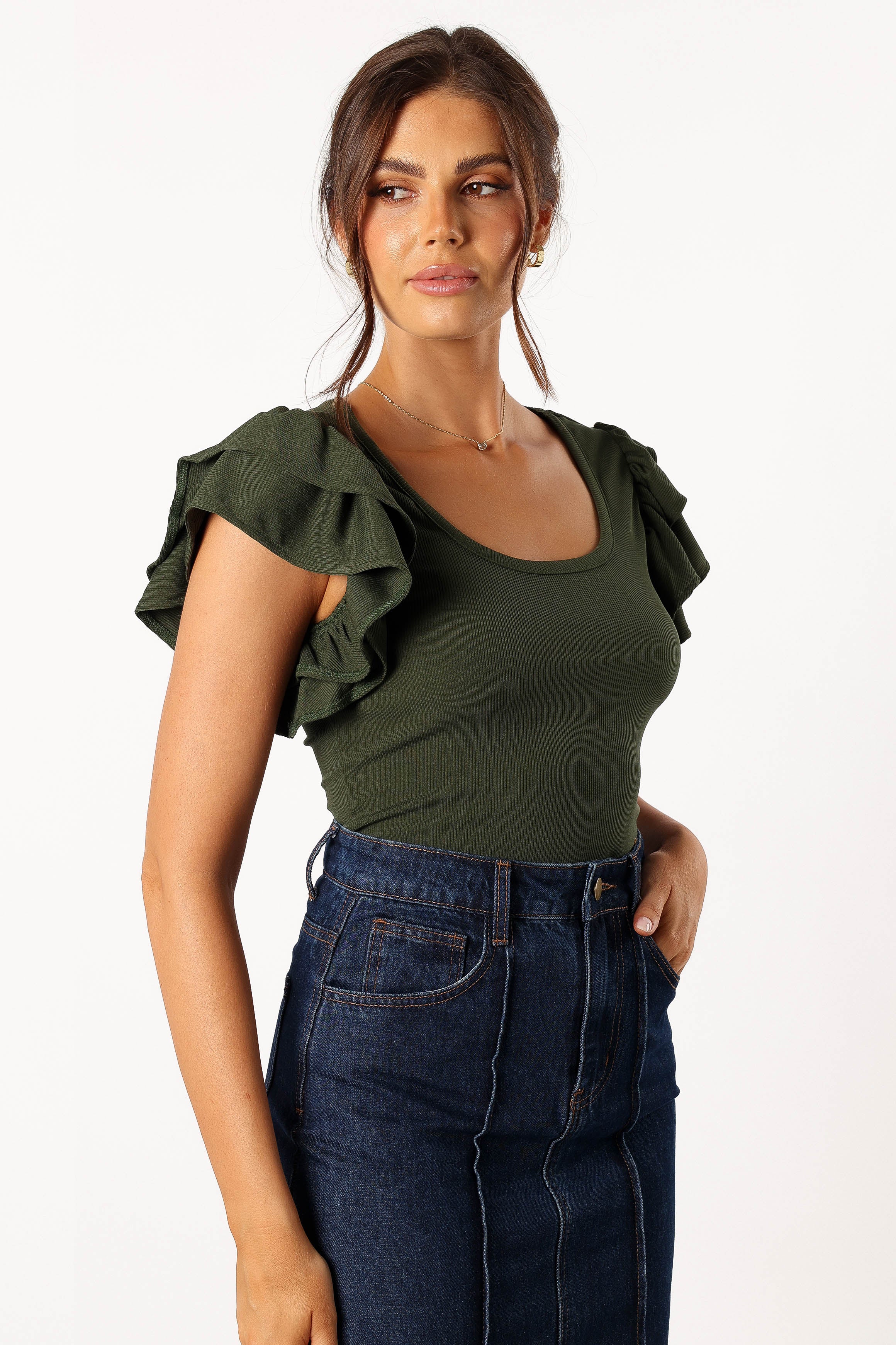 TOPS @Loren Ribbed Top - Olive
