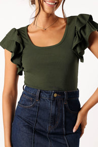TOPS @Loren Ribbed Top - Olive