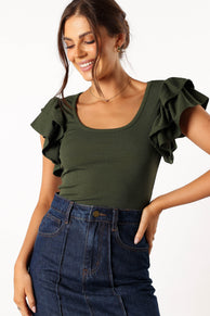 TOPS @Loren Ribbed Top - Olive