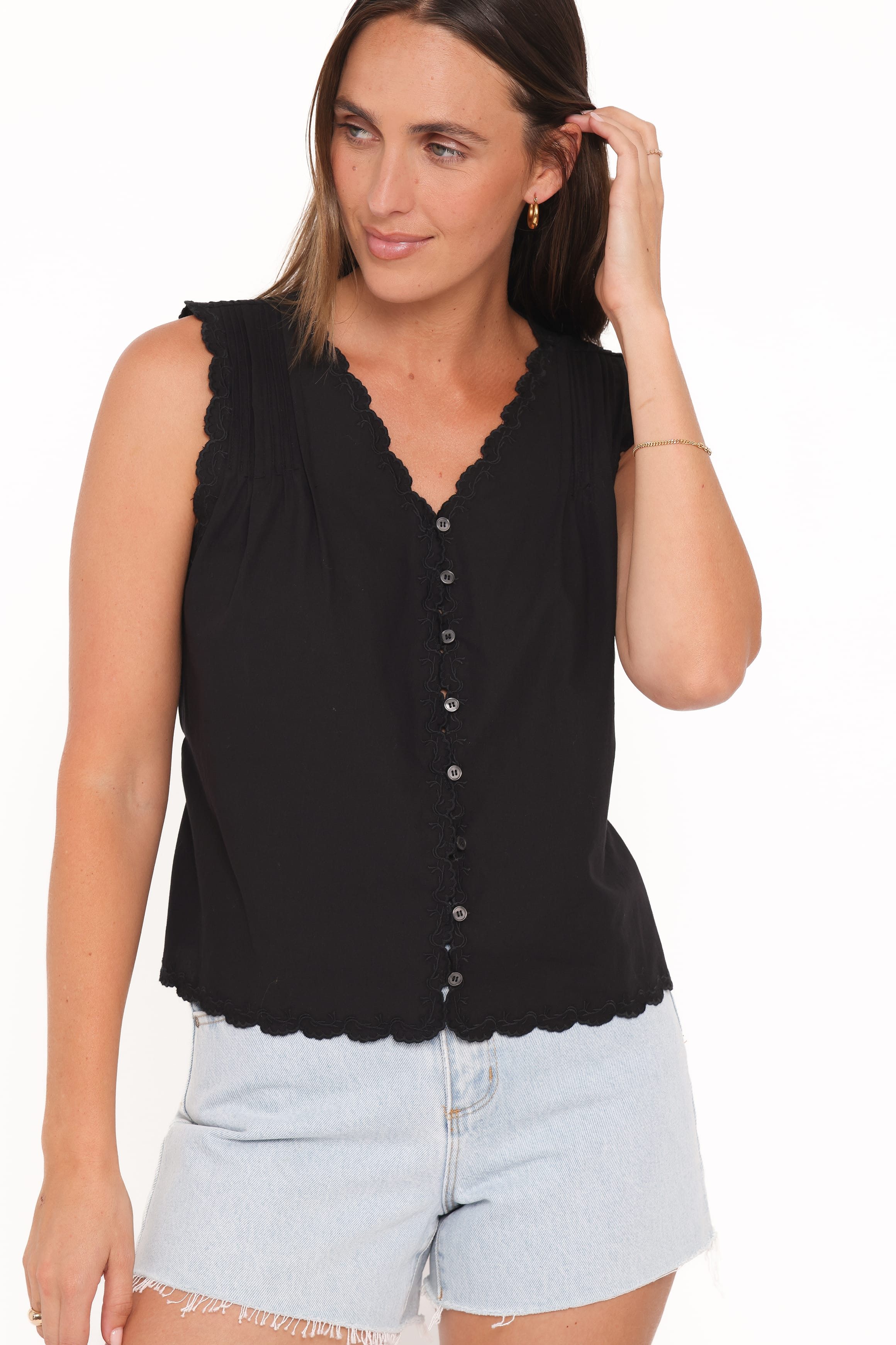 TOPS Lori Lace Trim Top - Black