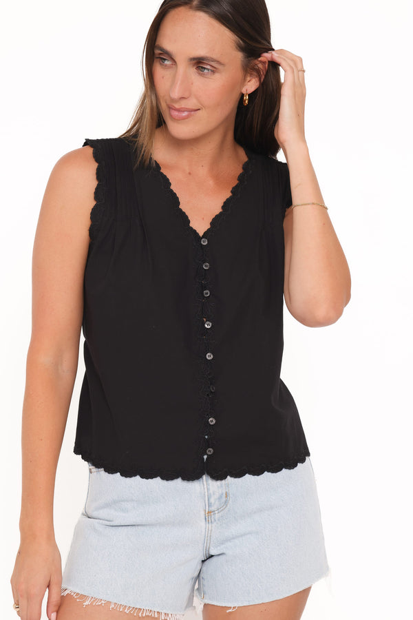 TOPS Lori Lace Trim Top - Black