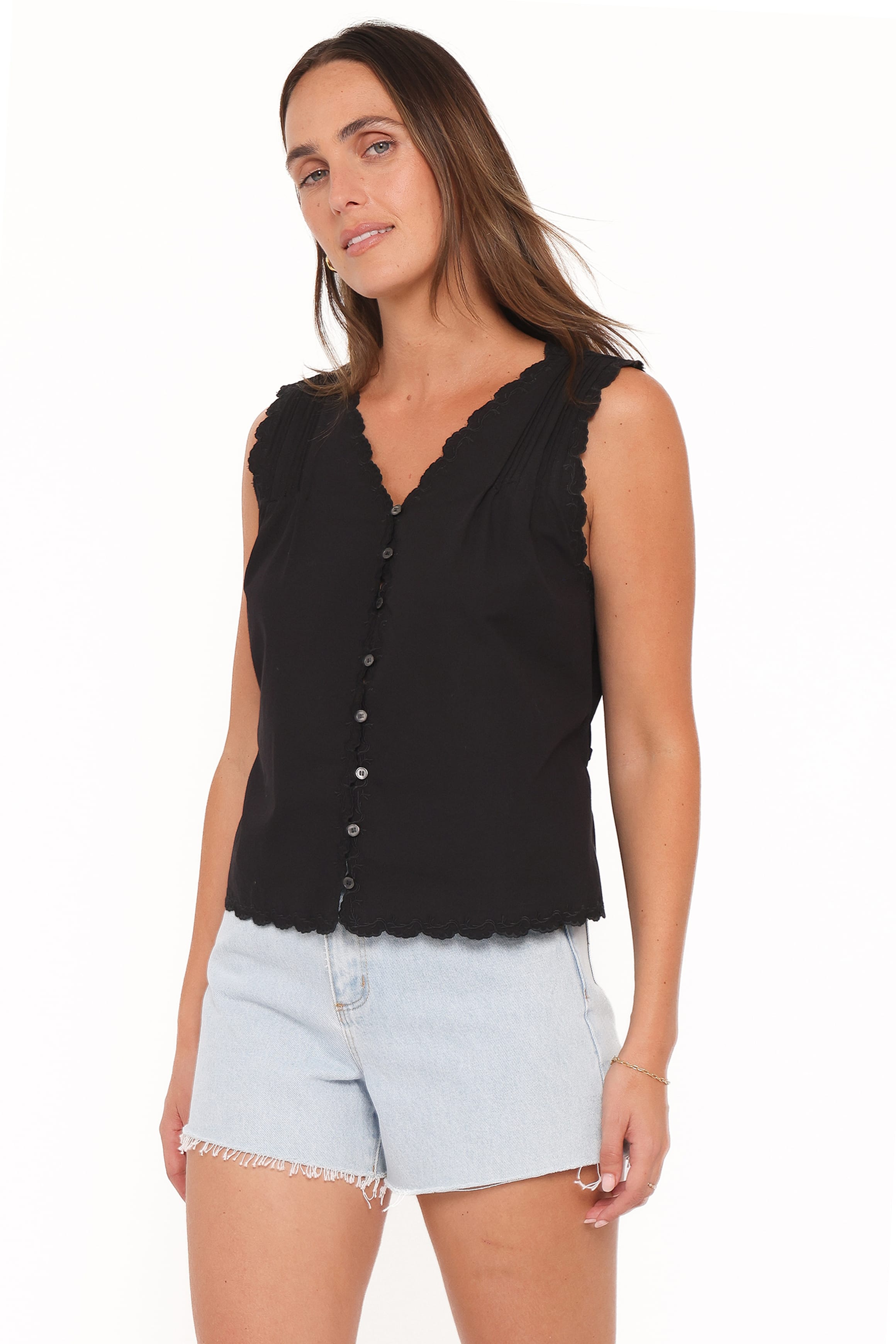 TOPS Lori Lace Trim Top - Black