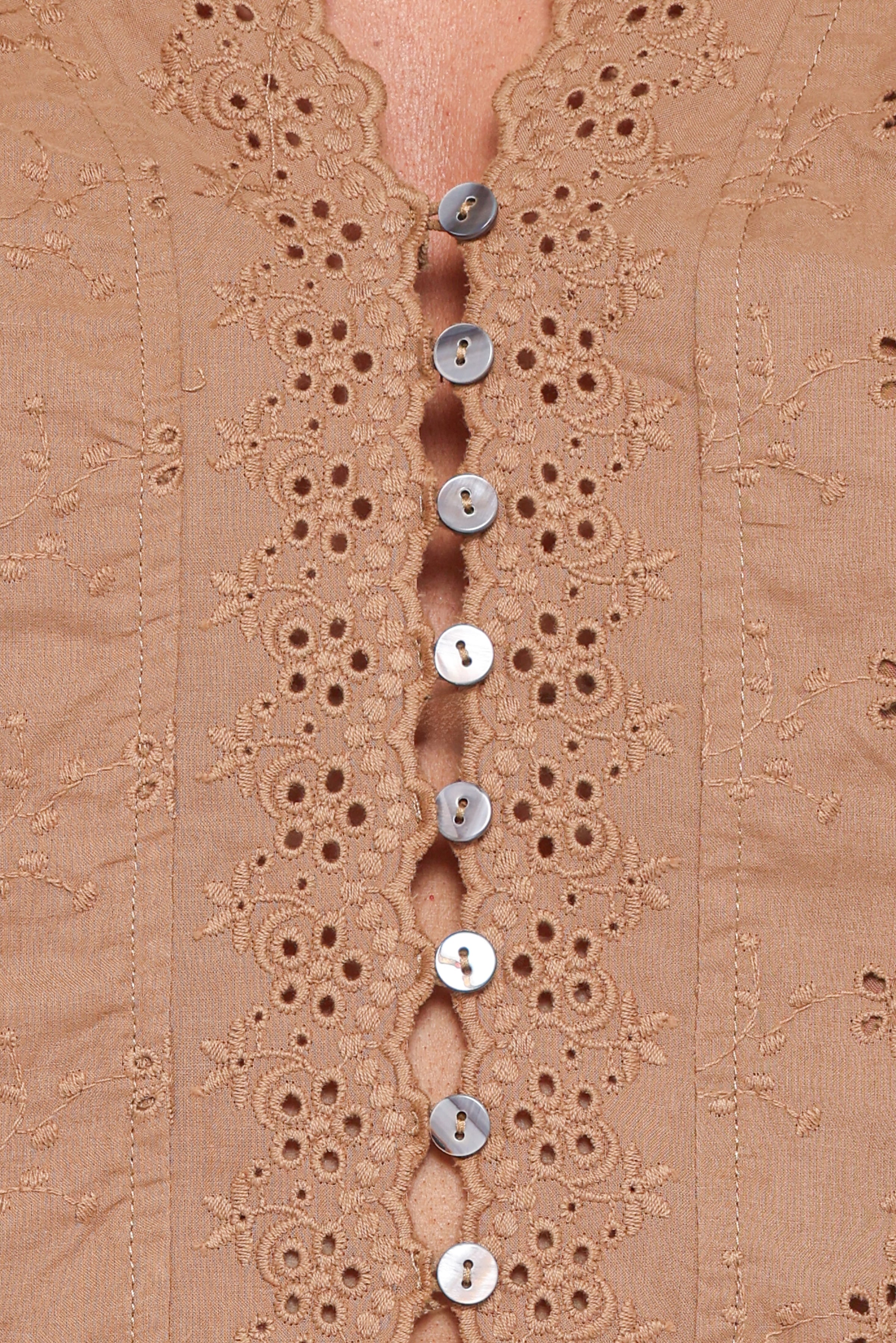 TOPS Lorraine Eyelet Top - Brown